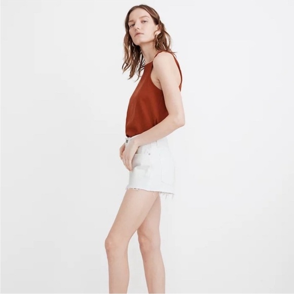 MADEWELL Relaxed Denim Distressed White 100% Cotton Summer Rigid Denim Shorts - Picture 2 of 12